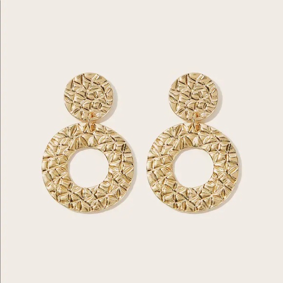 SALE Textured Golden Drop Hoop Statement Earrings - Picture 2 of 4
